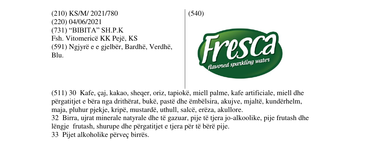 Zëri i markës Fresca në buletin