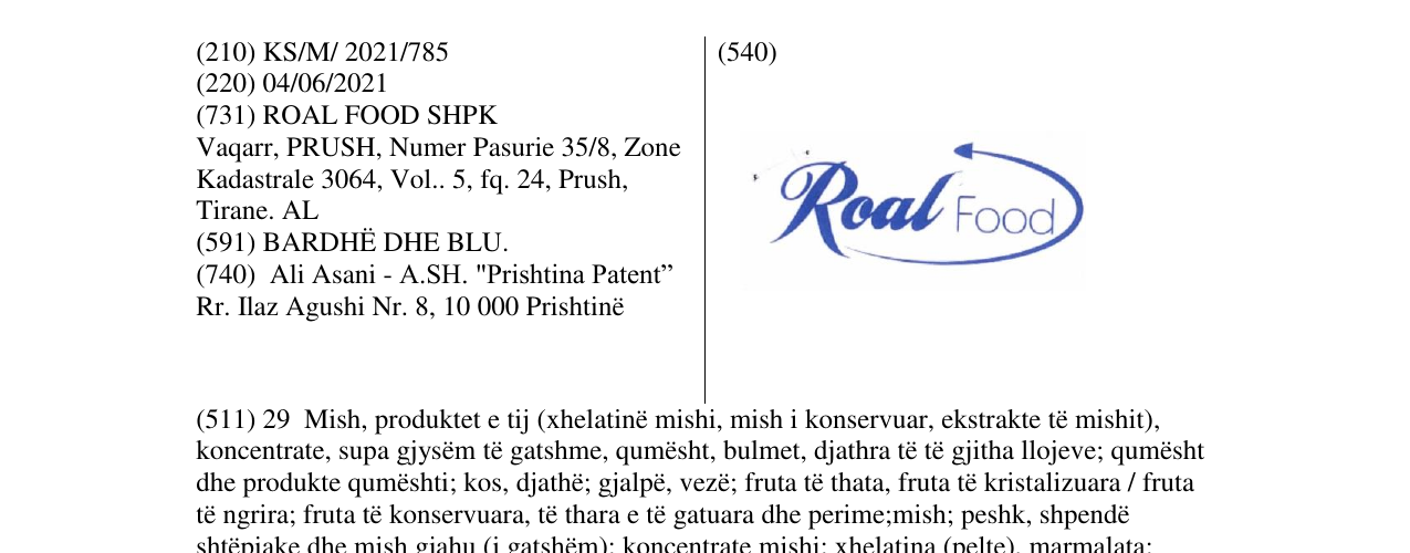 Zëri i markës roal food në buletin
