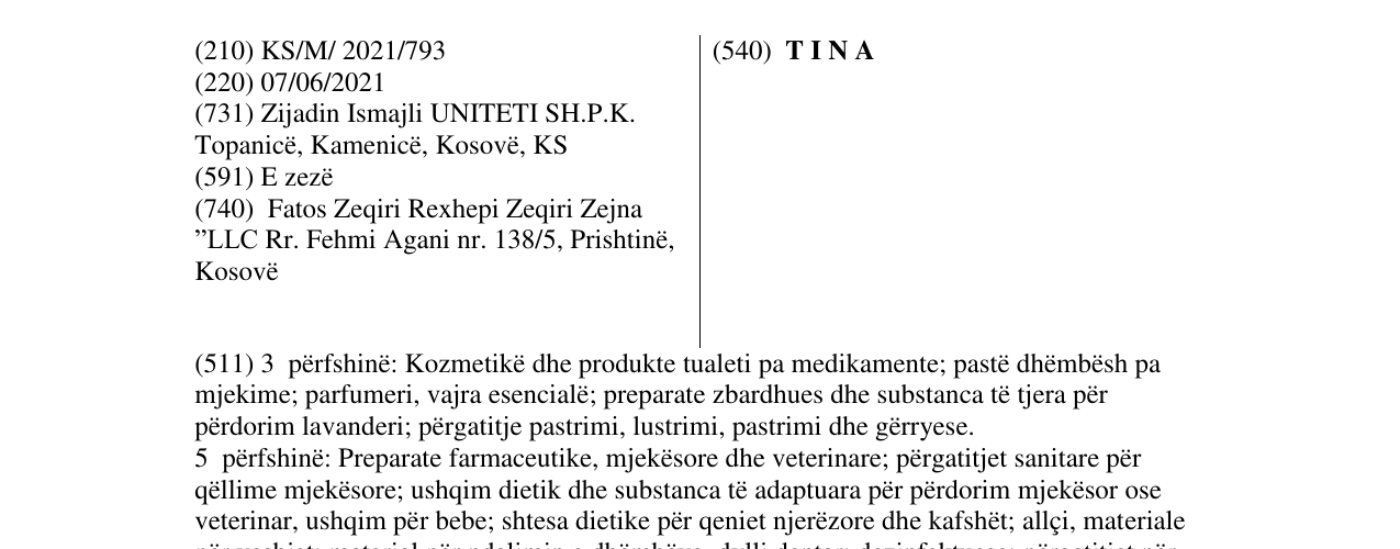 Zëri i markës T I N A në buletin