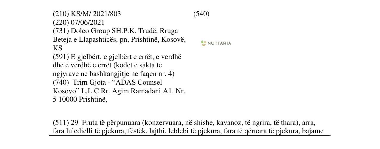 Zëri i markës NATTARIA në buletin