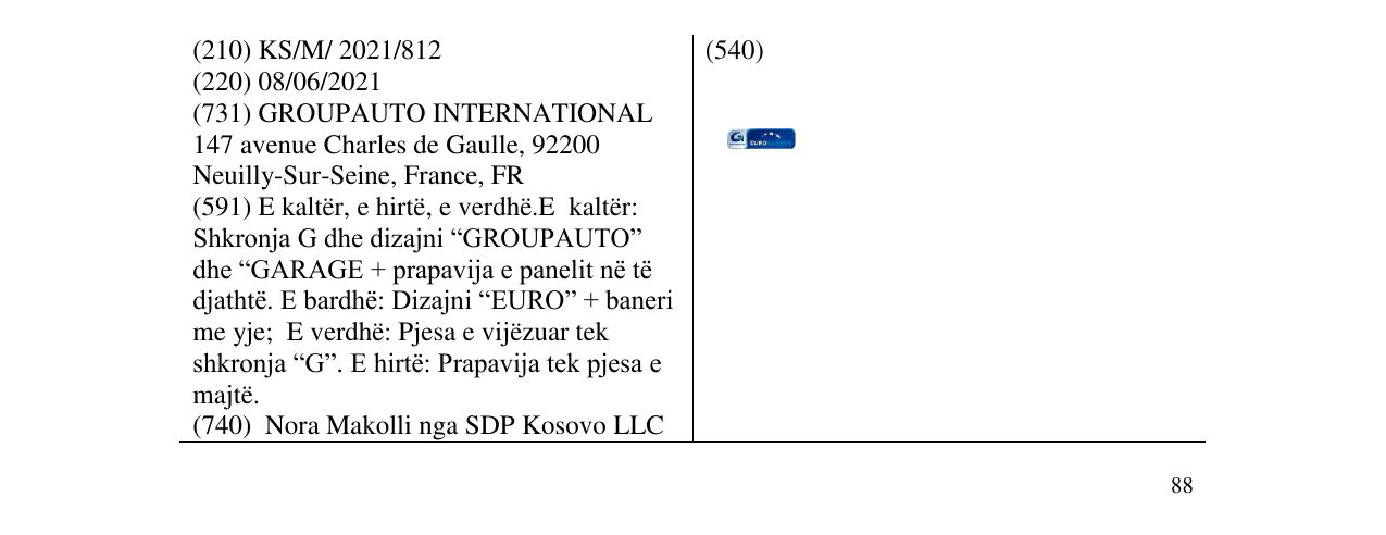 Zëri i markës EUROGARAGE në buletin
