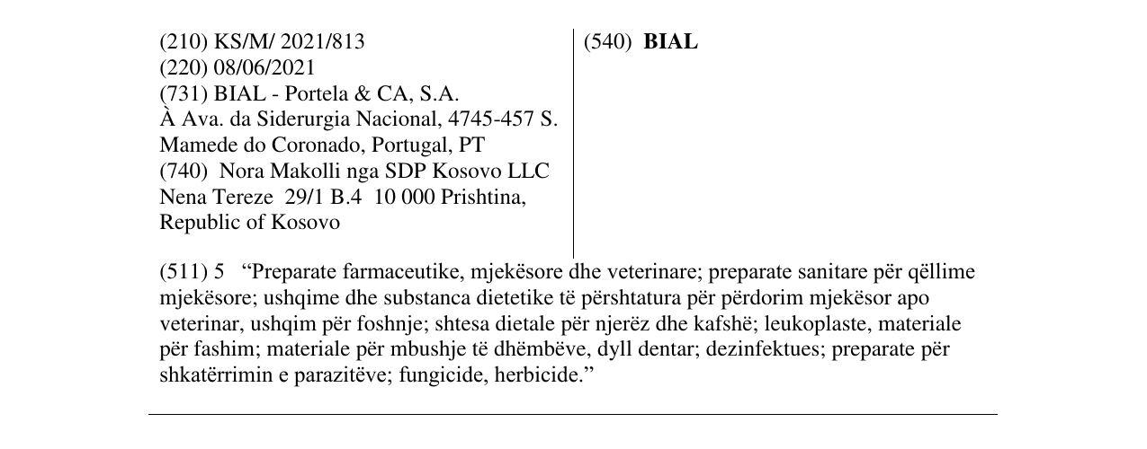 Zëri i markës BIAL në buletin