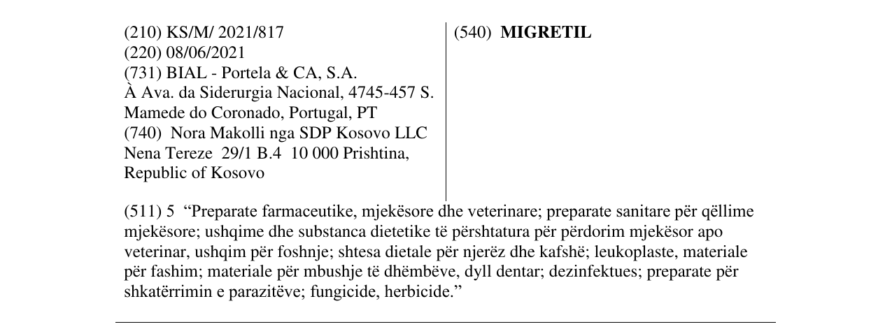 Zëri i markës MIGRETIL në buletin