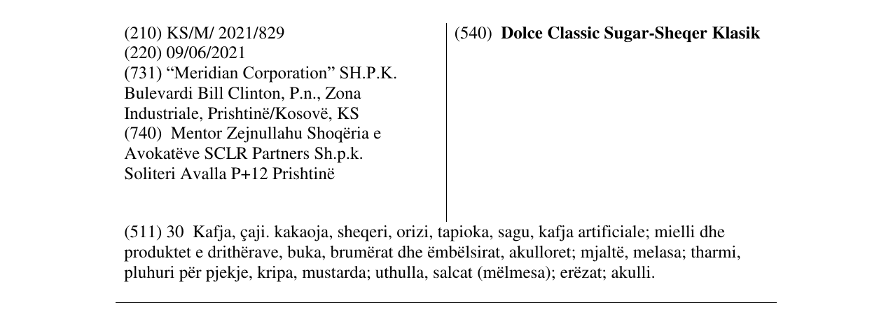 Zëri i markës Dolce Classic Sugar-Sheqer Klasik në buletin