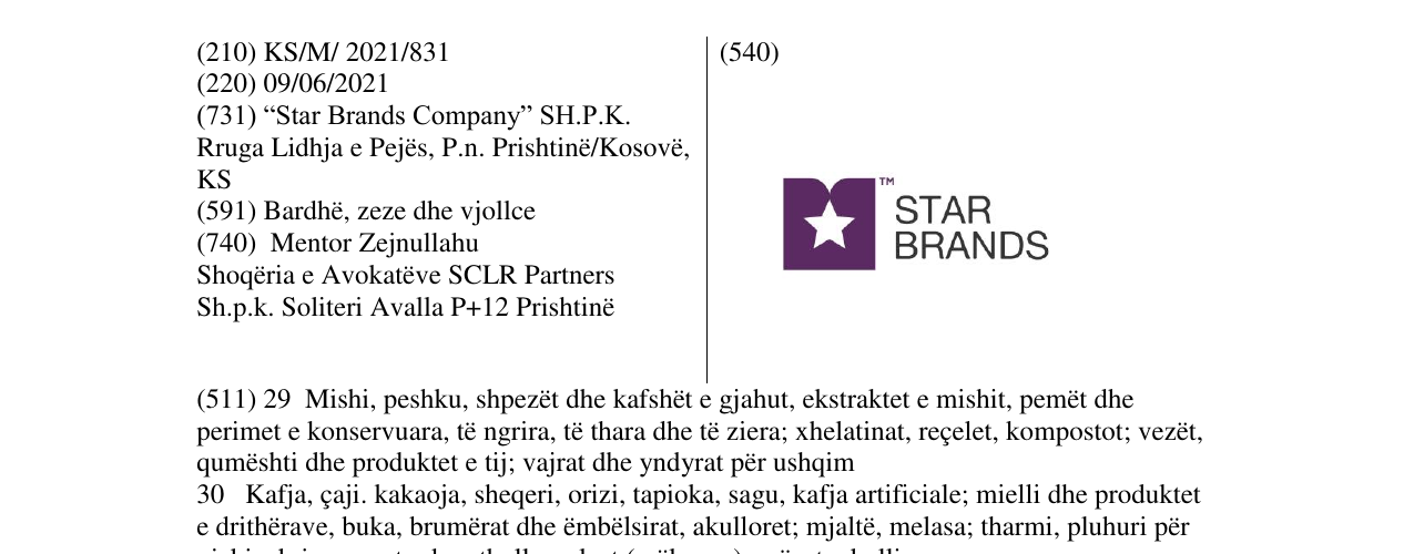 Zëri i markës STAR BRANDS në buletin