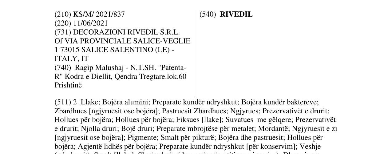 Zëri i markës RIVEDIL në buletin