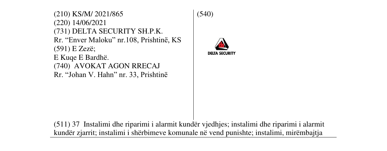 Zëri i markës DELTA SECURITY në buletin