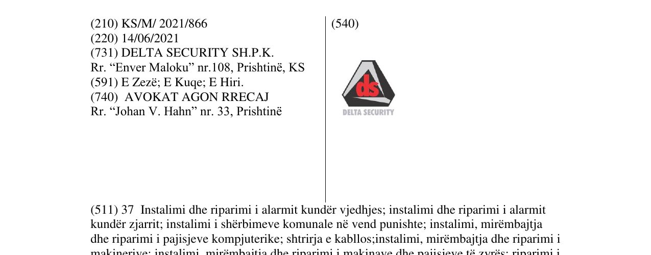 Zëri i markës DELTA SECURITY në buletin