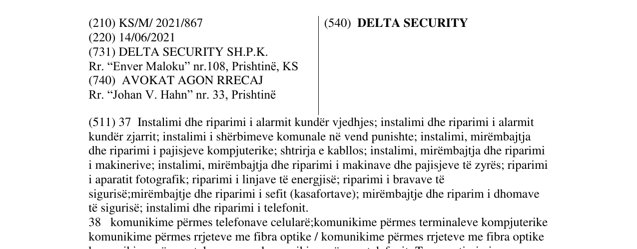 Zëri i markës DELTA SECURITY në buletin