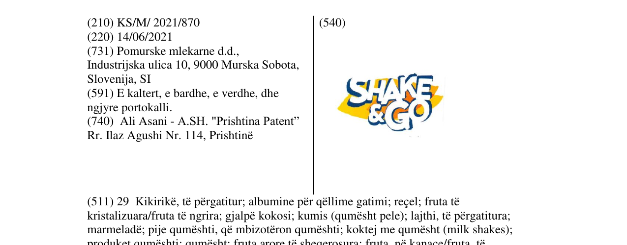 Zëri i markës shake&go në buletin