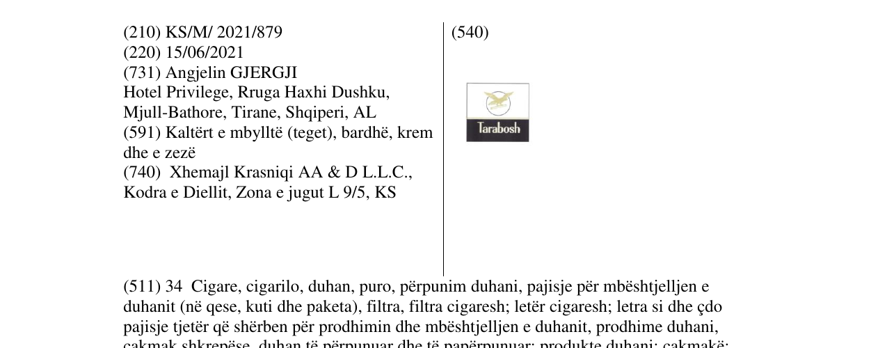 Zëri i markës Tarbosh në buletin