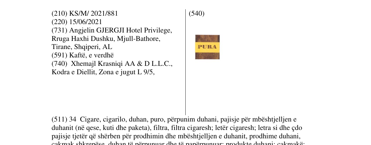 Zëri i markës pura në buletin