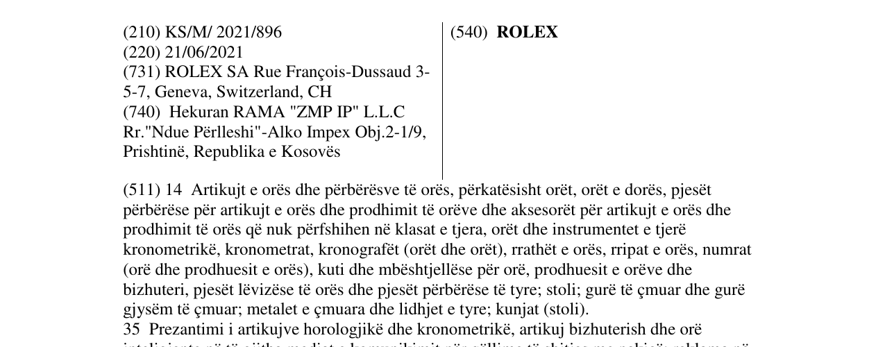 Zëri i markës ROLEX në buletin