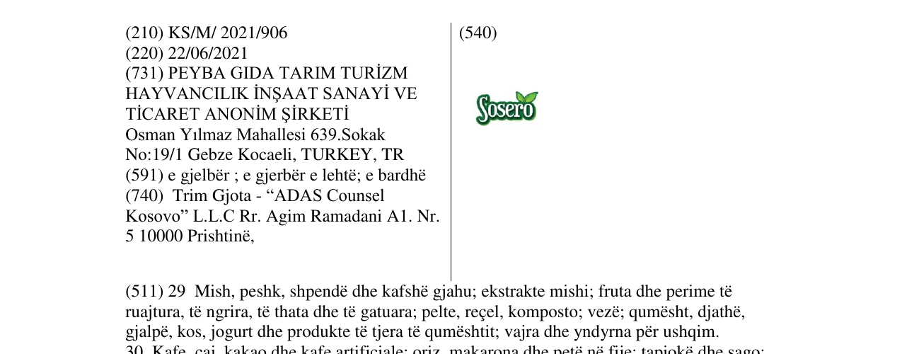 Zëri i markës Sosero në buletin