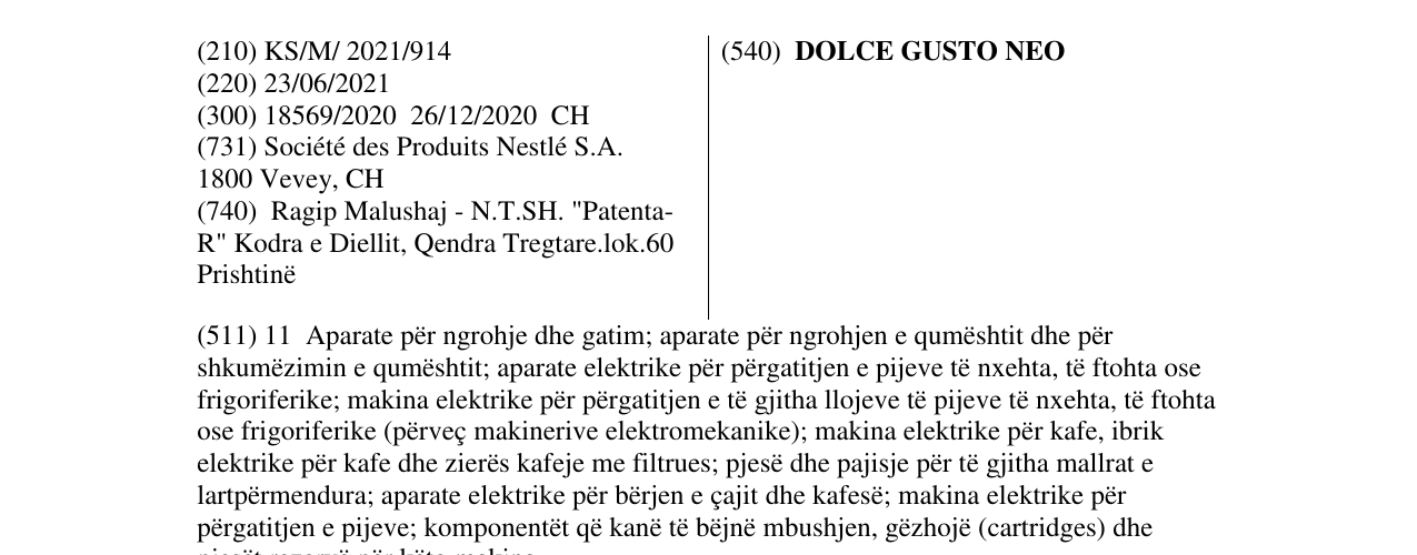 Zëri i markës DOLCE GUSTO NEO në buletin