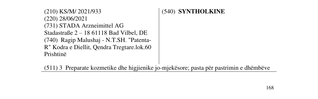 Zëri i markës SYNTHOLKINE në buletin