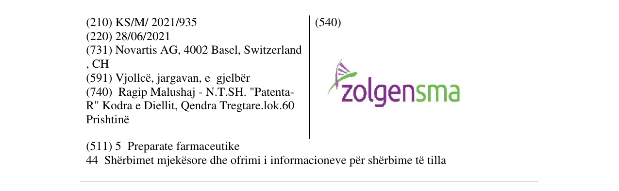 Zëri i markës ZOLGENSMA në buletin