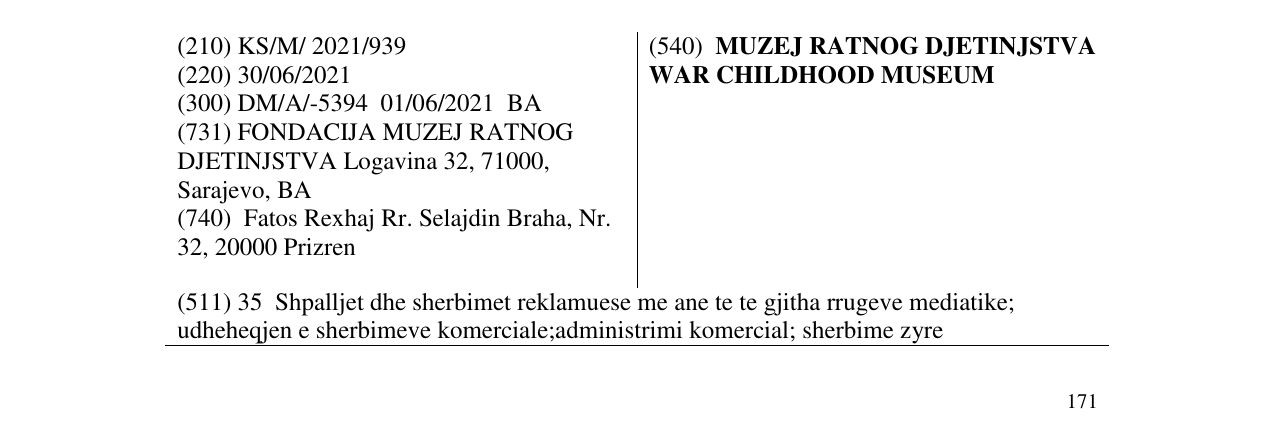 Zëri i markës MUZEJ RATNOG DJETINJSTVA WAR CHILDHOOD MUSEUM në buletin