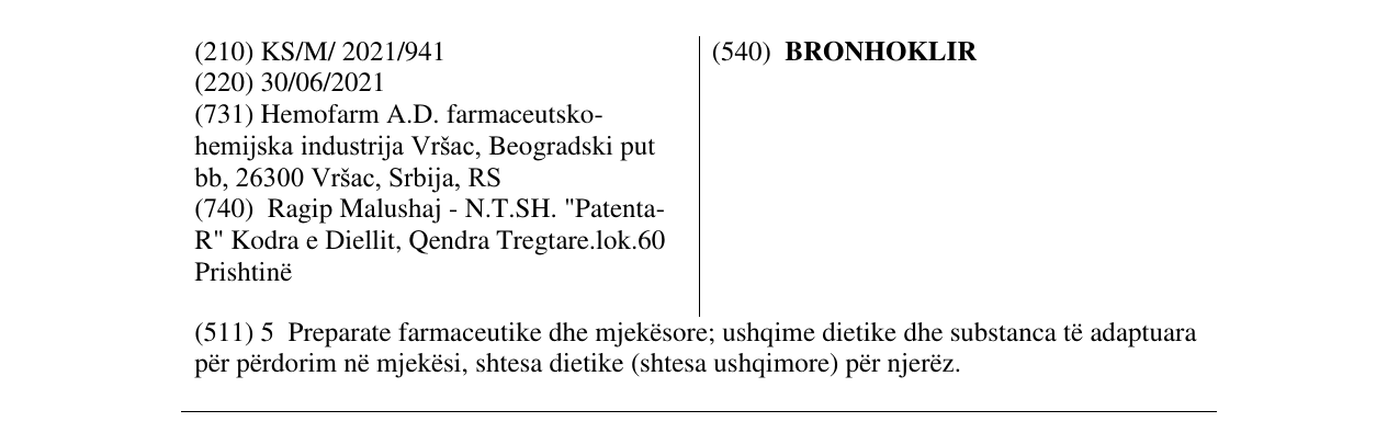 Zëri i markës BRONHOKLIR në buletin