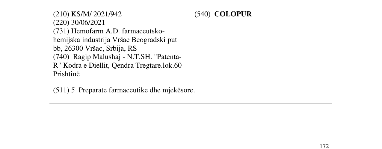 Zëri i markës COLOPUR në buletin