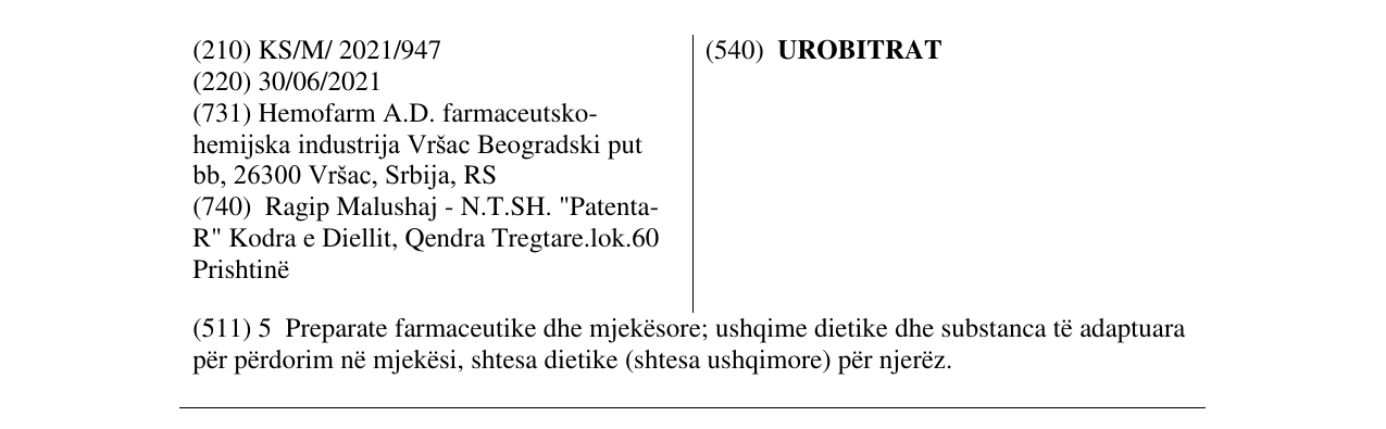 Zëri i markës UROBITRAT në buletin