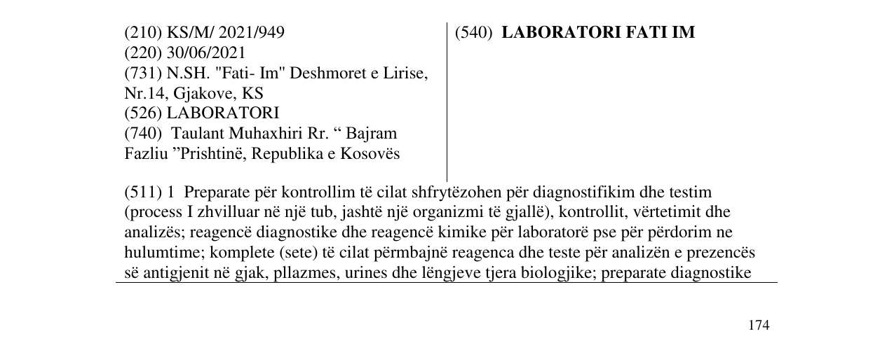 Zëri i markës LABORATORI FATI IM në buletin