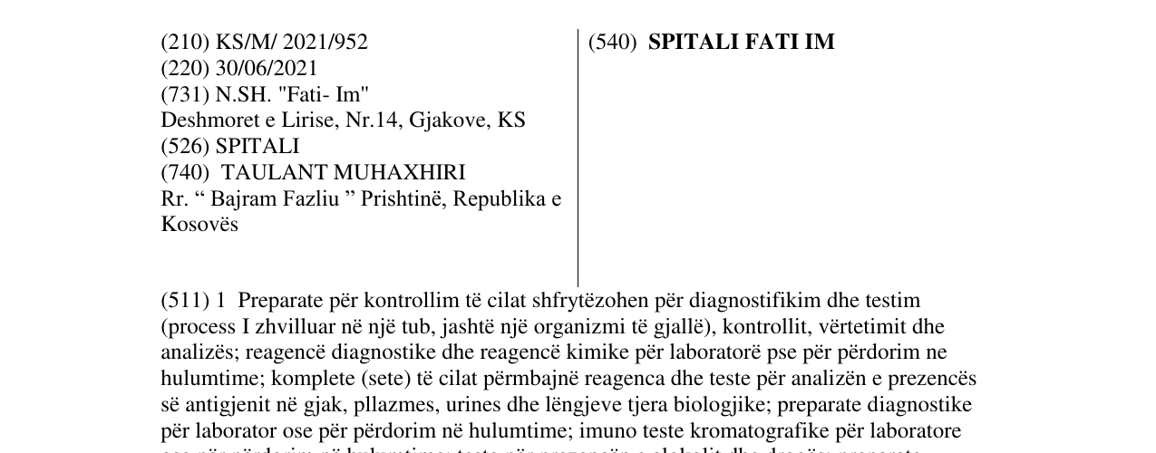Zëri i markës SPITALI FATI IM në buletin