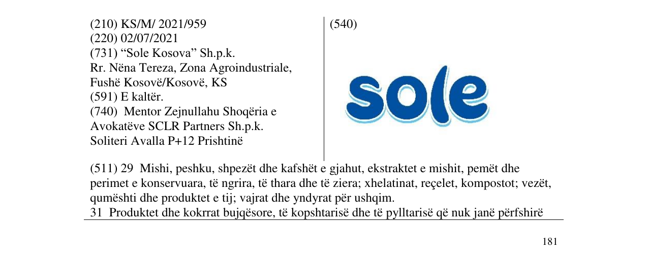 Zëri i markës SOLE në buletin