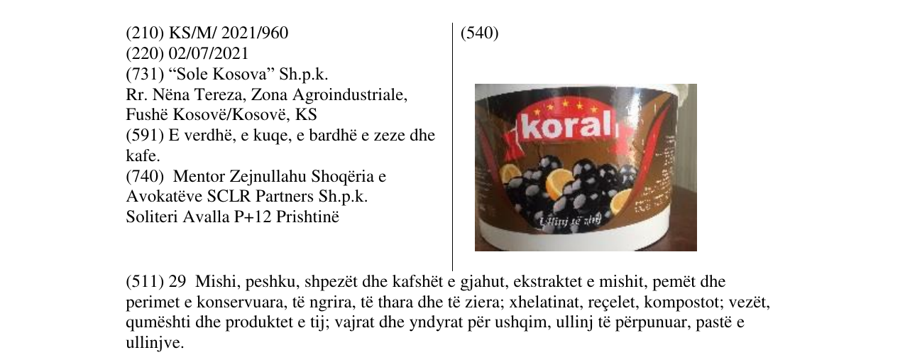 Zëri i markës KORAL në buletin