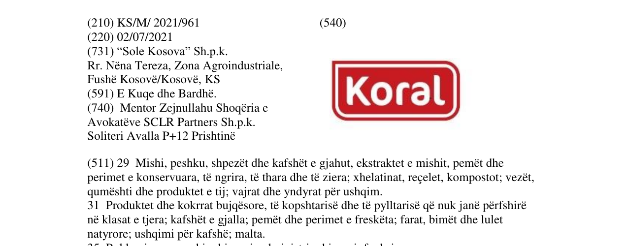Zëri i markës KORAL në buletin