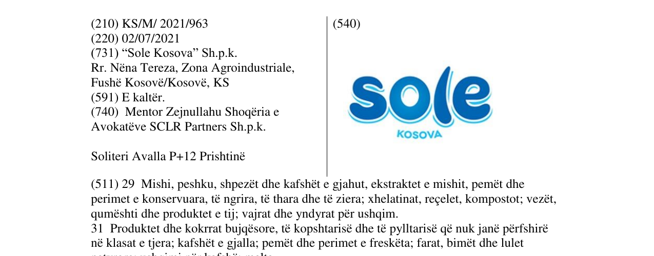 Zëri i markës SOLE në buletin