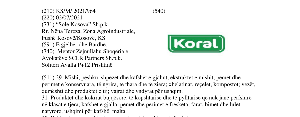 Zëri i markës KORAL në buletin
