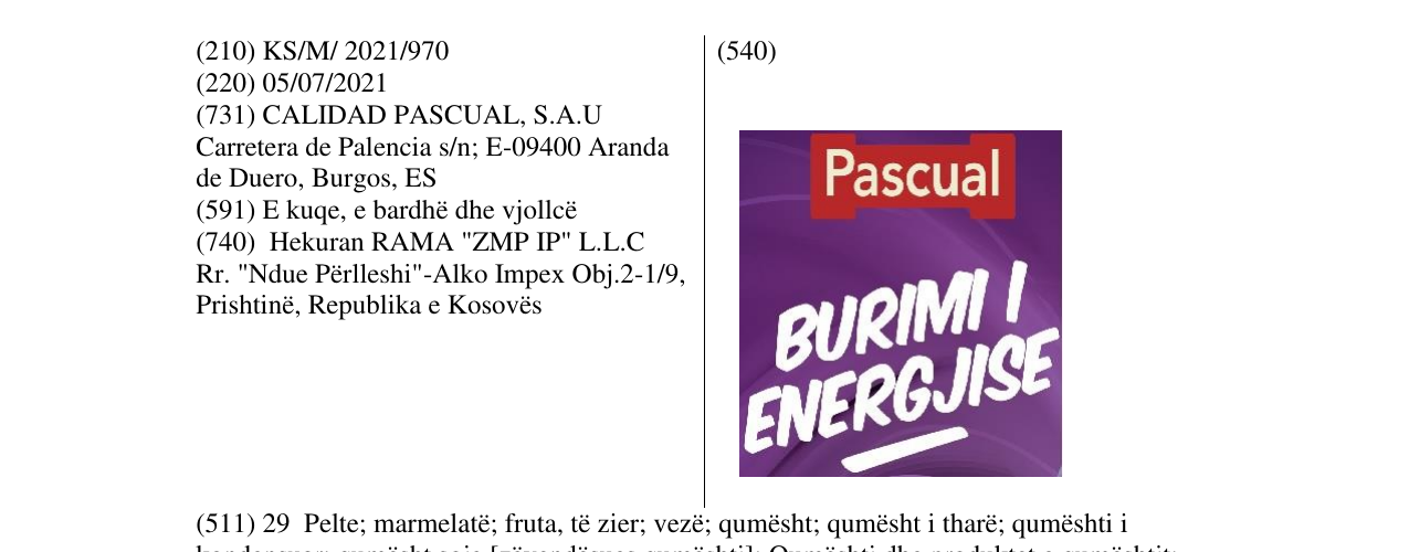 Zëri i markës PASCUAL në buletin