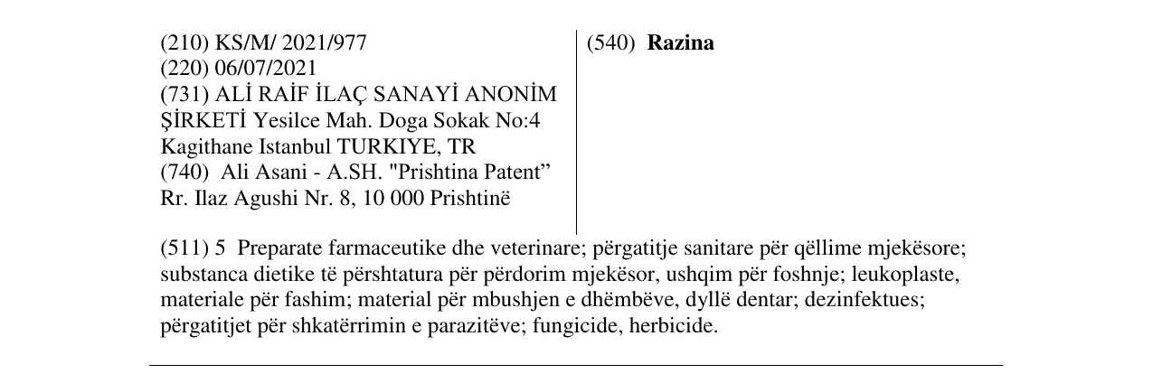 Zëri i markës Razina në buletin