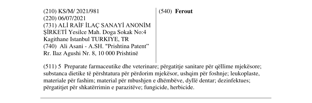 Zëri i markës Ferout në buletin