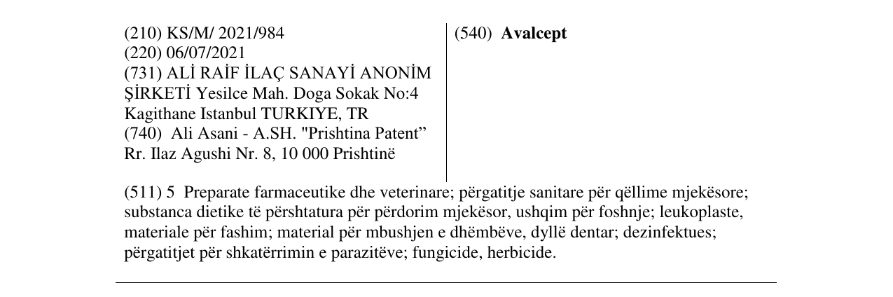 Zëri i markës Avalcept në buletin