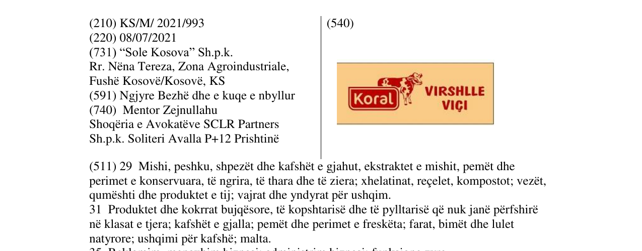 Zëri i markës KORAL në buletin