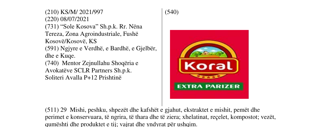 Zëri i markës KORAL EXTRA PARIZER në buletin