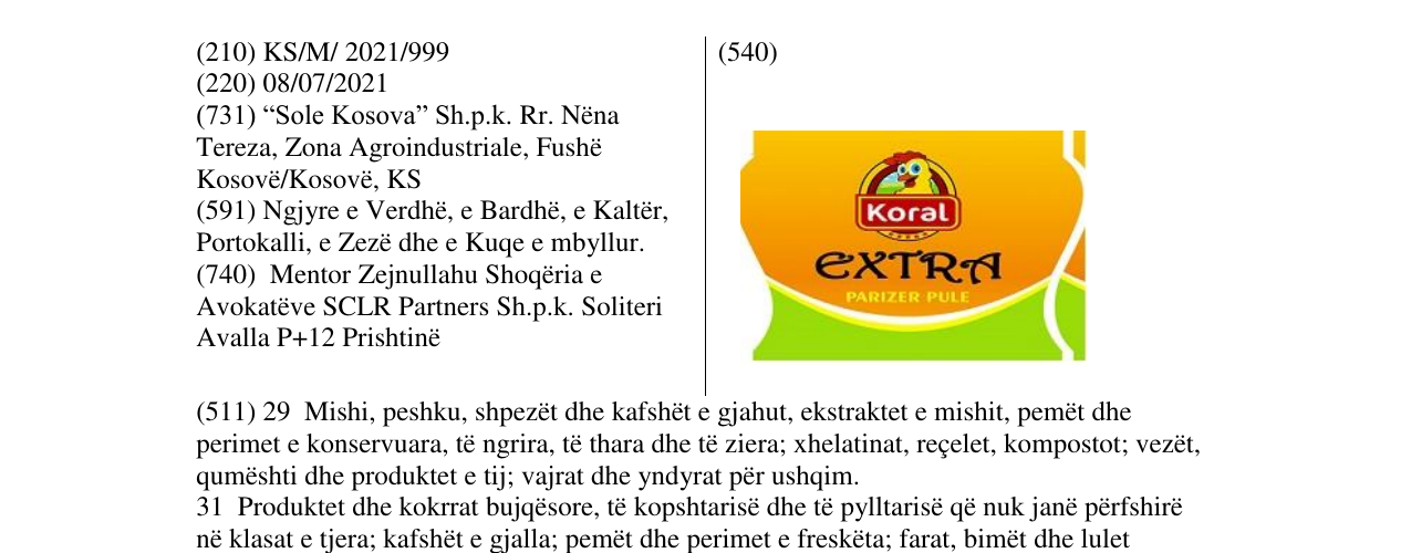Zëri i markës EXTRA PARIZER PULE në buletin