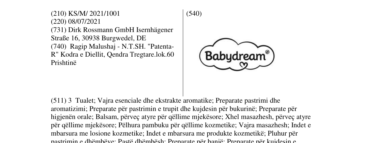 Zëri i markës BABY DREAM në buletin