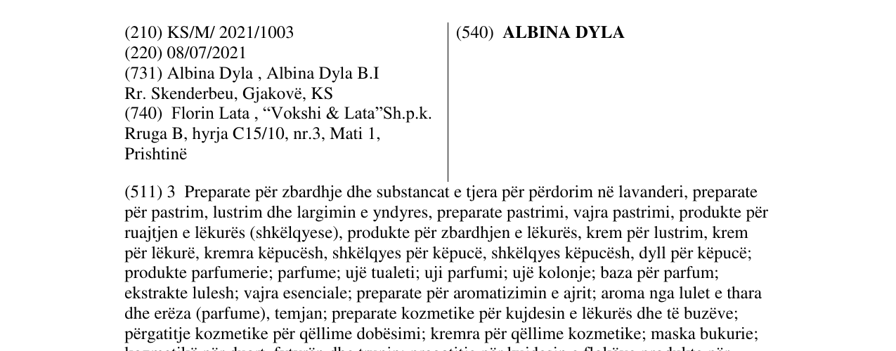 Zëri i markës ALBINA DYLA në buletin
