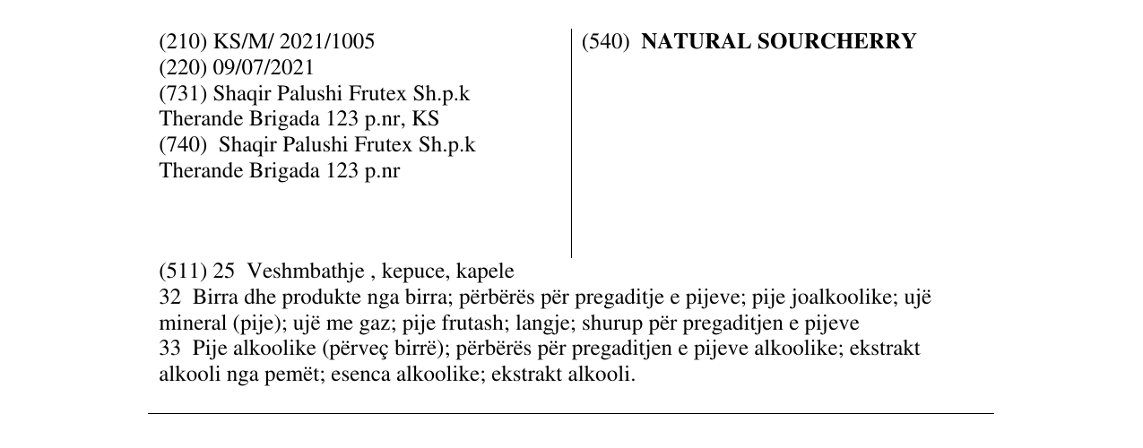 Zëri i markës NATURAL SOURCHERRY në buletin