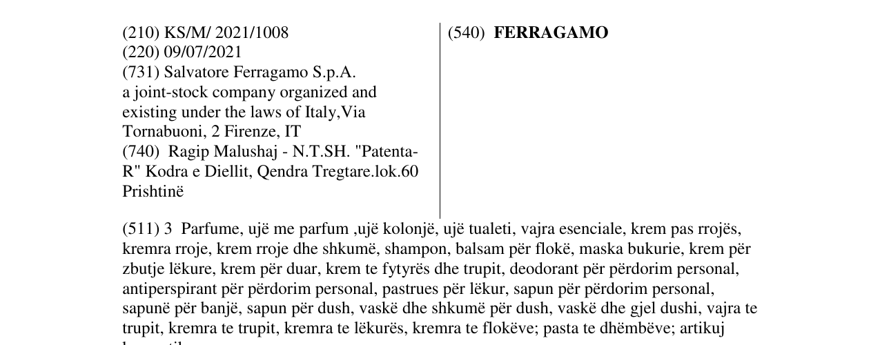 Zëri i markës FERRAGAMO në buletin