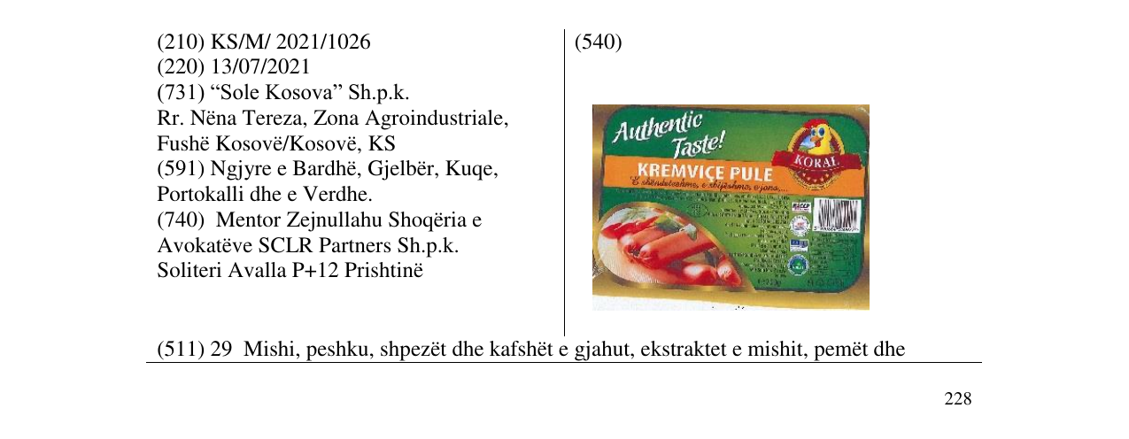 Zëri i markës KORAL në buletin