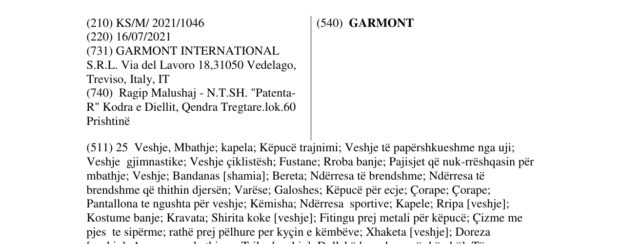 Zëri i markës GARMONT në buletin