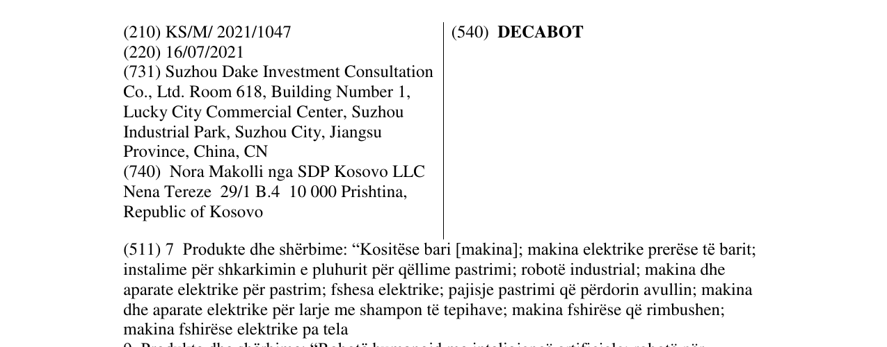 Zëri i markës DECABOT në buletin