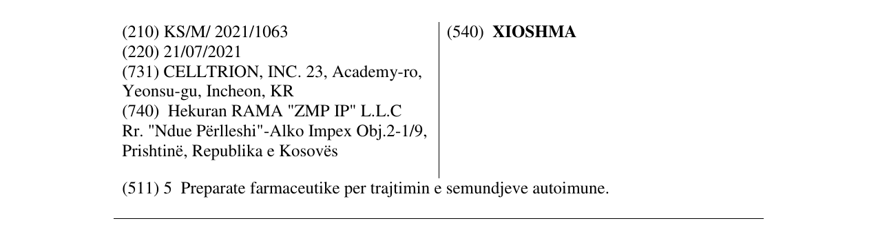 Zëri i markës XIOSHMA në buletin