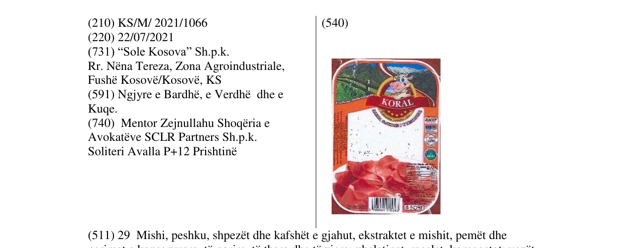Zëri i markës KORAL në buletin