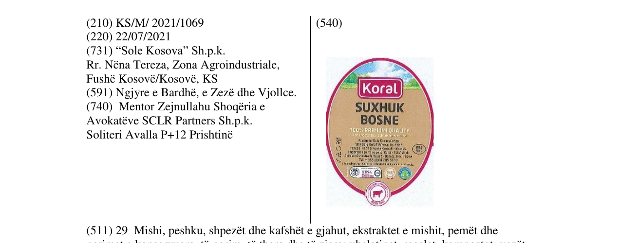 Zëri i markës KORAL në buletin