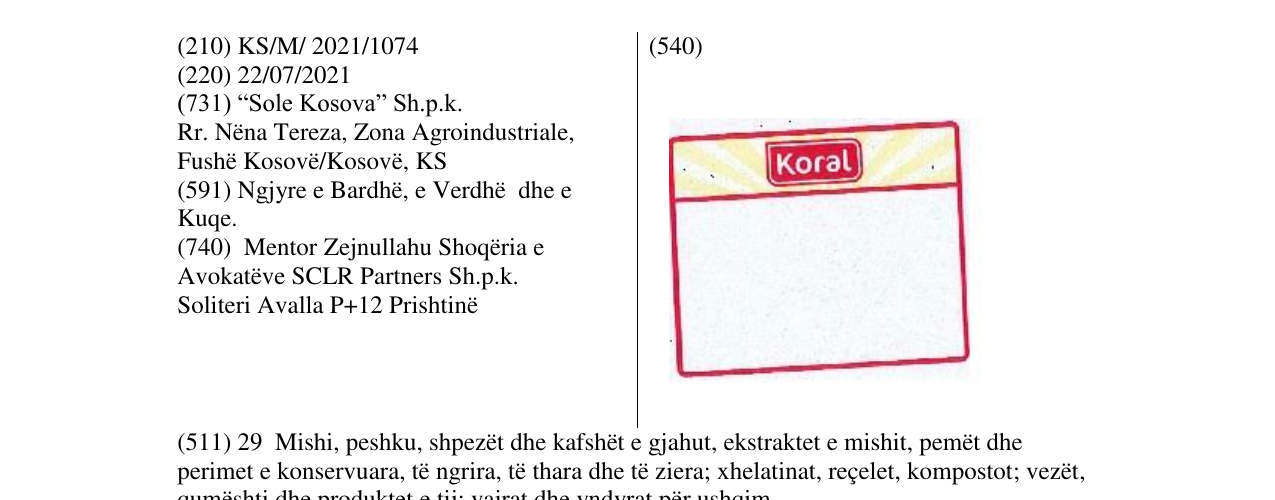 Zëri i markës KORAL në buletin